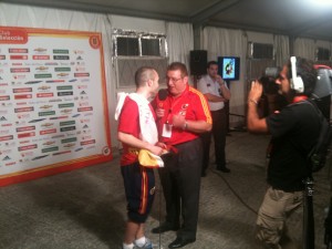 Con Andrés Iniesta en la fiesta de Campeones del Mundo.